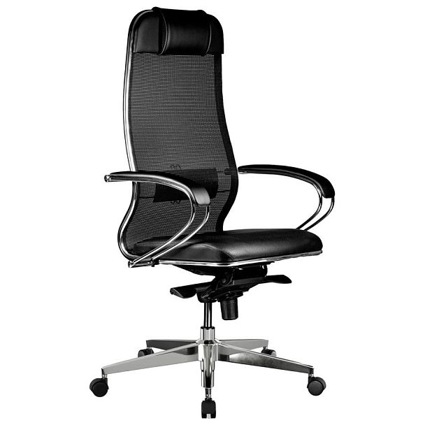 Кресло офисное МЕТТА "SAMURAI" Comfort S, хром, сиденье мягкое, ткань-сетка/экокожа, черное - Вид 4