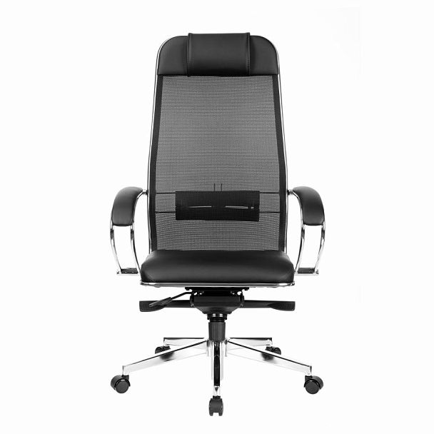 Кресло офисное МЕТТА "SAMURAI" Comfort S, хром, сиденье мягкое, ткань-сетка/экокожа, черное - Вид 7