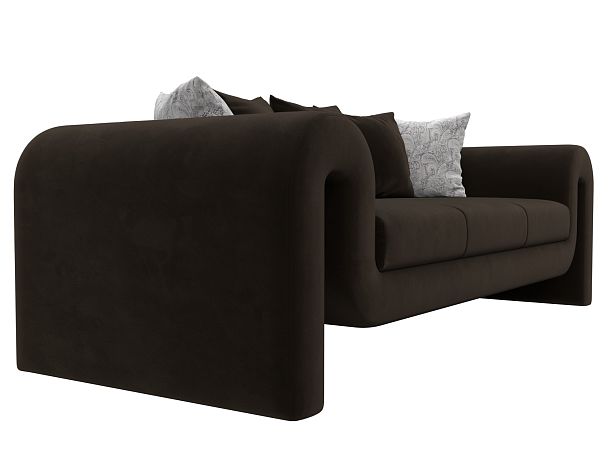 Прямой диван Волна (полностью микровельвет коричневый, подушки 3 микровельвет коричневый, 2 велюр серый с узором) - Вид 3