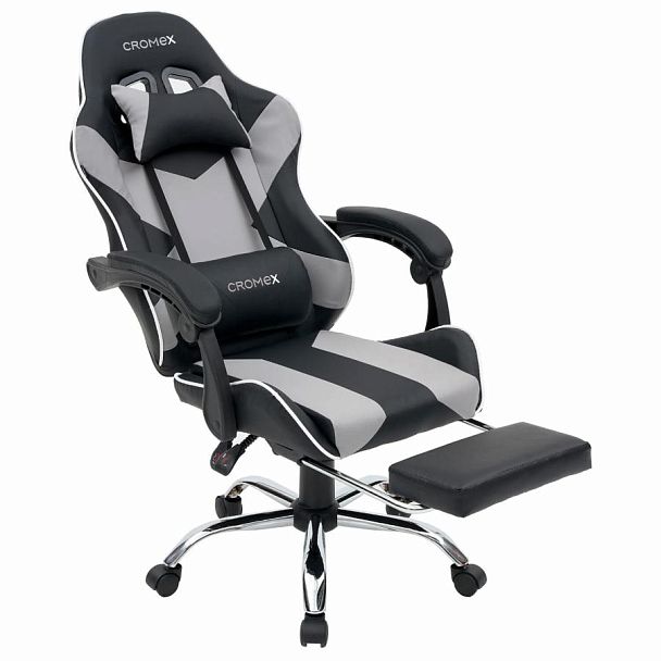 Кресло компьютерное CROMEX "Wave GM-145", вибромассаж, подножка, подушки, экокожа, черное/серое, 532956 - Вид 9