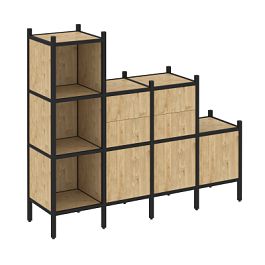 Loft Прямой стеллаж наборный VR.L-17 Тиквуд светлый/Чёрный металл 1278*446*1458 - Фото предпросмотра