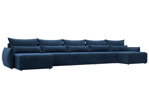 Диван п-образный Лига-051 НПБ МегаЛонг Велюр синий - Вид 1