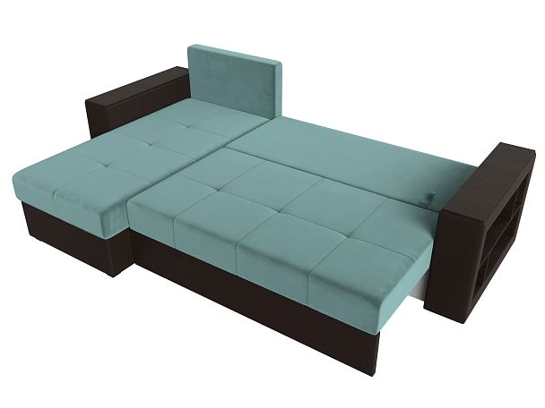 Диван угловой Дубай Лайт угол левый (основа велюр бирюзовый, компаньон экокожа коричневая) - Вид 9