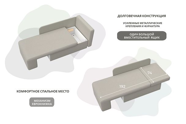 Кушетка Лига-097 Рогожка бежевый - Вид 11