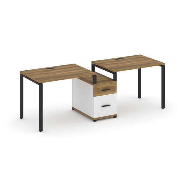 Concept Рабочая станция 2 места с 1 опорной тумбой CN.ORS-305 W Сандал Янтарный/Белый Бриллиант/Металл Черный 2272*720*750 - Вид 1