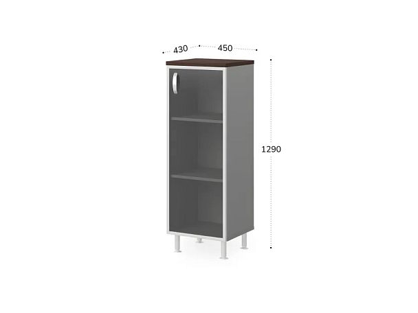 БЕРЛИН / BERLIN Стеллаж закрытый витрина стекло в раме правый 450х430х1290 Венге/Серый - Вид 2