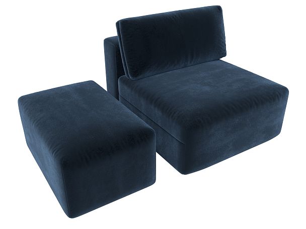 Модули диван и пуф Лига-060 НПБ Велюр синий - Вид 6
