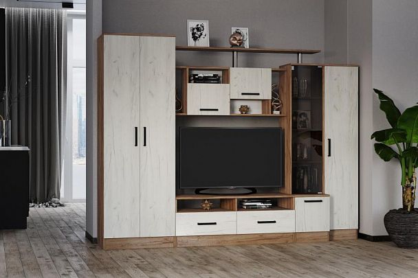 Гостиная Оскар-5 (1920х2500х450) дуб крафт табачный/дуб крафт белый - Вид 1