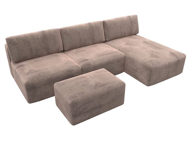 Диван угловой модульный с пуфом Лига-060 НПБ Лонг угол универсальный Велюр бежевый - Вид 6