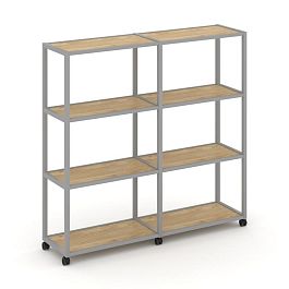 Shelf Mobile Стеллаж 4 уровня 2 секции VR.LT-STK-411.12 Тиквуд Светлый/Металл Серый 2370*400*1523 - Фото предпросмотра