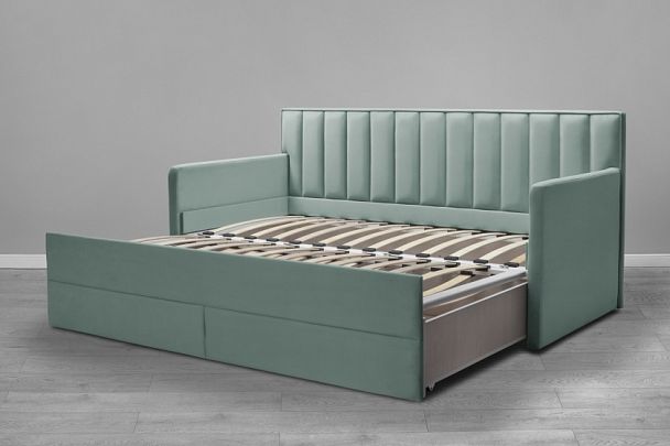 Кровать «Порше» с 2-мя боковинами и доп. спальным местом, бирюзовая - Вид 4