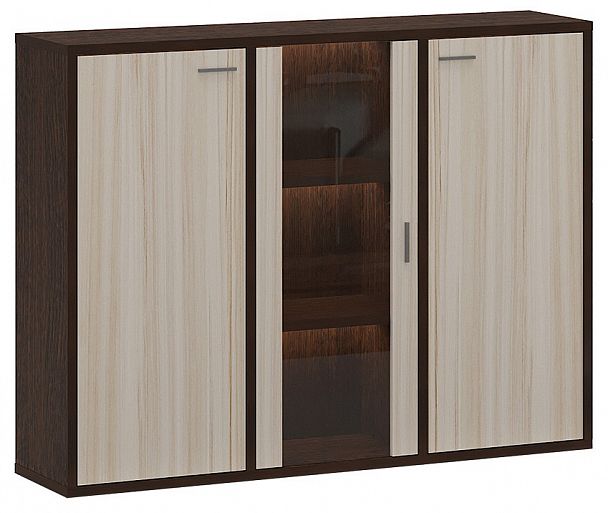 Тумба-витрина Домино СУ(ш3в1)+2ФГ+1ФС Венге/Карамель - Вид 1