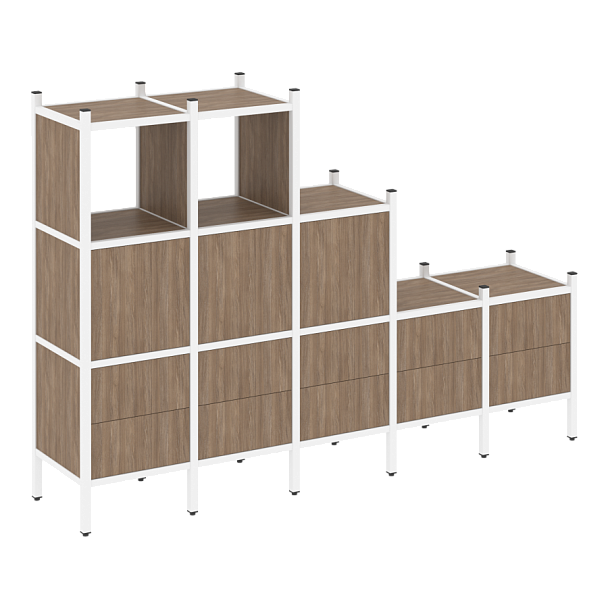 Loft Прямой стеллаж наборный VR.L-19 Дуб аризона/Белый металл 2110*446*1458 - Вид 1