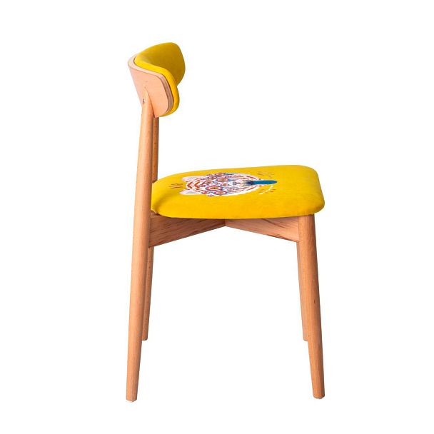 Стул Роквелл, велюр TEDDY 628, вышивка голова тигра, ножки бук, лак - Вид 3