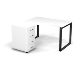 MATRIX 121S130-О Стол эгоном. с тумбой L, пров-ик вырезной (O-опоры) 1380х1380х775 Белый/Темно-серый - Фото предпросмотра