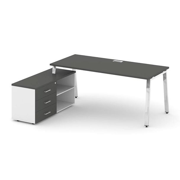 Стайл Проджект Директ Люкс / Style Project Direct Lux Стол письменный с греденцией левой M-SN-6A.SRG-026.M(L) Антрацит/Белый/Антрацит/Нержавеющая Сталь/Хром 1980*800*750 - Вид 1