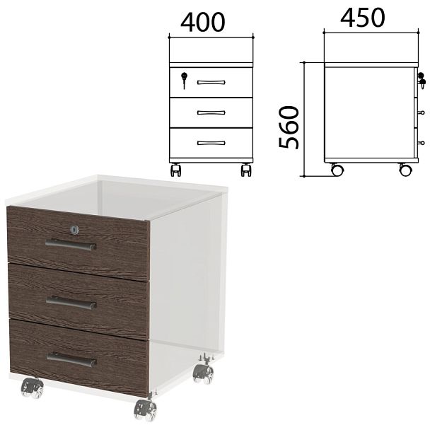 Фасады ящиков для тумбы подкатной "Канц" 400х450х560 мм, цвет венге, ТК29.16.2 - Вид 1