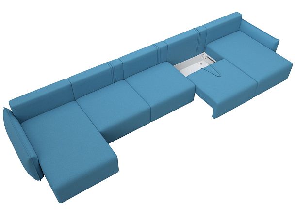 Диван п-образный Лига-051 НПБ МегаЛонг Рогожка голубой - Вид 7