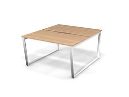 MATRIX 121S201-V Стол прямой двойной, пров-ик вырезной (V-опоры) 1380х1590х775 Швейцарский вяз/Белый - Фото предпросмотра