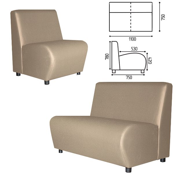Диван мягкий двухместный "Клауд", "V-600", 1100х750х780 мм, без подлокотников, экокожа, бежевый - Вид 2