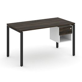 Concept Стол рабочий с подвесной тумбой 1 открытой нишей и одним ящ. CN.SP-119 W Дуб Мали/Белый Бриллиант/Металл Черный 1380*720*750 - Фото предпросмотра