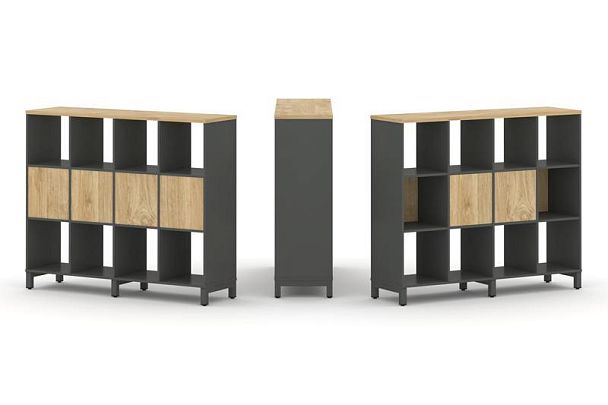 Стайл Проджект Набор стеллажа 1 сторон., 3 яр. SN.NS-341 Антрацит/Тиквуд Светлый/Металл Антрацит 148 - Вид 1