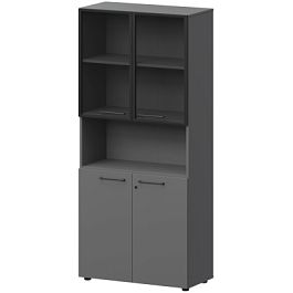 Шкаф высокий полузакрытый с стеклом в алюминиевой раме СМШ58.28F.28RS(Ч) Графит 792x382x1990 Кортез - Фото предпросмотра
