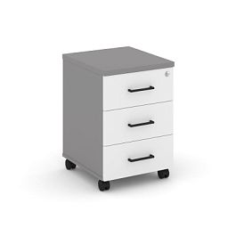 Стайл Проджект Тумба мобильная 3 ящика. Стандартные колеса SN.TM-002 Серый Пепел/Белый/Черный Ручки - Фото предпросмотра