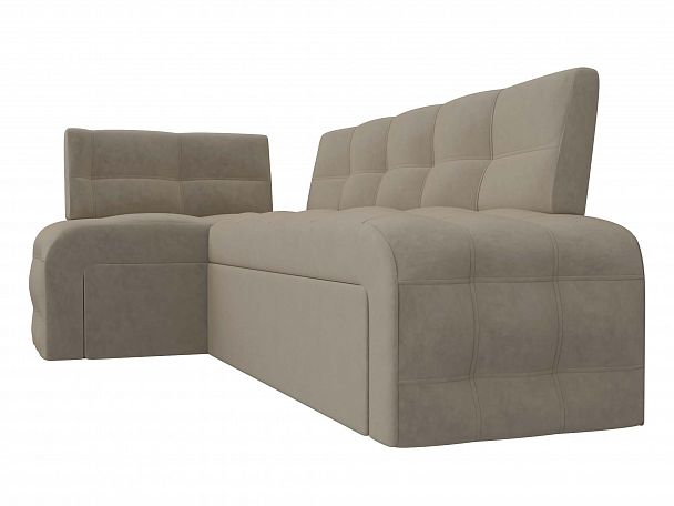 Кухонный угловой диван Люксор левый (полностью микровельвет бежевый) - Вид 3