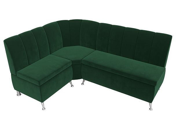 Кухонный угловой диван Кантри левый (полностью велюр зеленый) - Вид 5