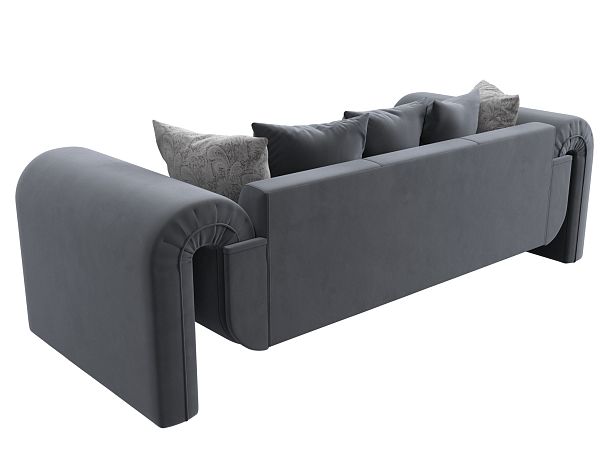 Прямой диван Волна (полностью велюр серый, подушки 3 велюр серый, 2 велюр серый с узором) - Вид 6
