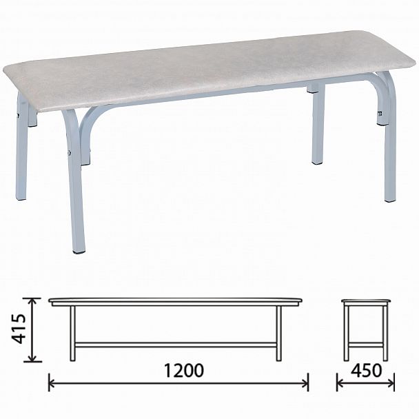 Банкетка без спинки "Астрид", 1200х450х415 мм, светло-серый каркас, кожзам белый - Вид 2