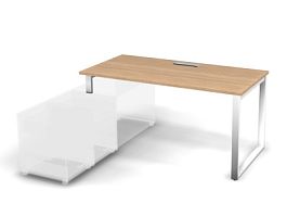 MATRIX 121B105-O Стол прямой с опорой на тумбу, пров. Merida (O-опоры) 1580х780х775 Швейц-й вяз/Белы - Фото предпросмотра