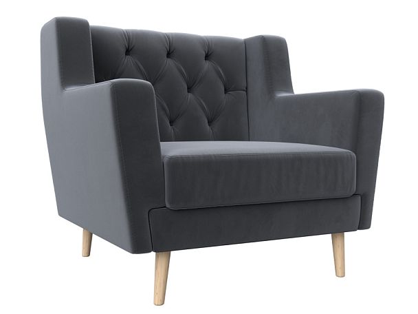 Кресло Брайтон Люкс (полностью велюр серый) - Вид 1