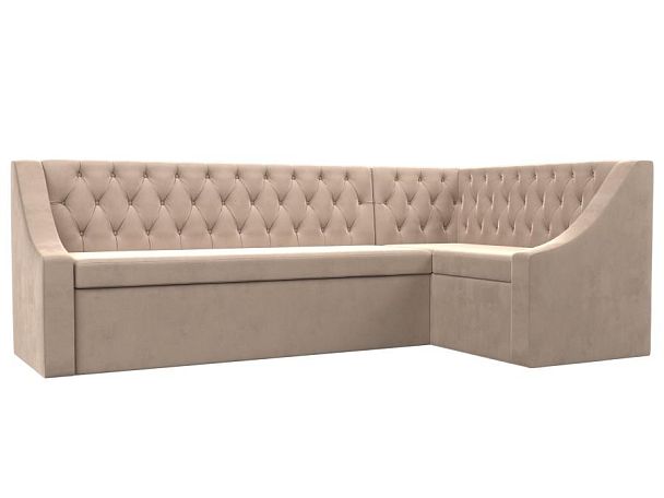 Кухонный угловой диван Мерлин правый (полностью велюр бежевый) - Вид 1