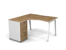 MATRIX 121S130-A Стол эгоном-й с тумбой L, пров-ик вырезной (А-опоры) 1380х1380х775 Дуб Крафт/Белый - Фото предпросмотра