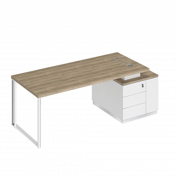 Стол руководителя на опорной тумбе (левый/правый) Bravo БР 106 дуб гладстоун светлый / белый премиум / белый премиум - Вид 1