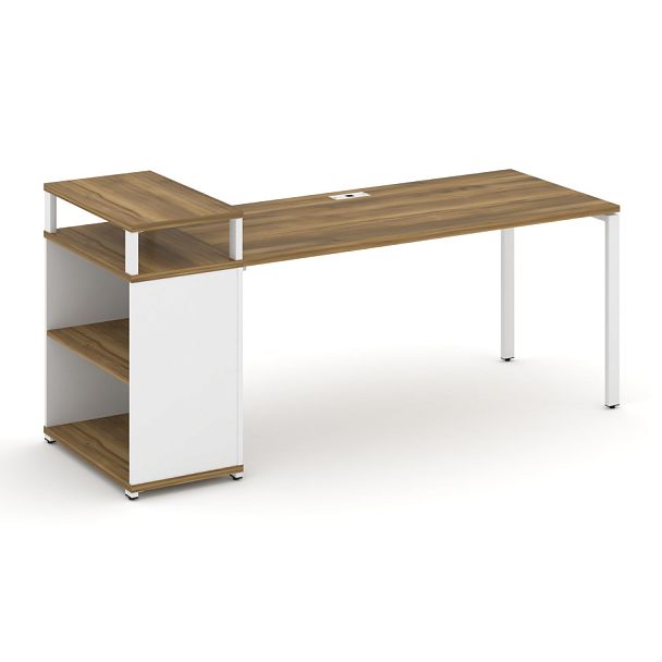Concept Стол рабочий с опорным стеллажом с верх. горизонтом  CN.SP-208 Сандал Янтарный/Белый Бриллиант/Металл Белый 2000*720*917 - Вид 1