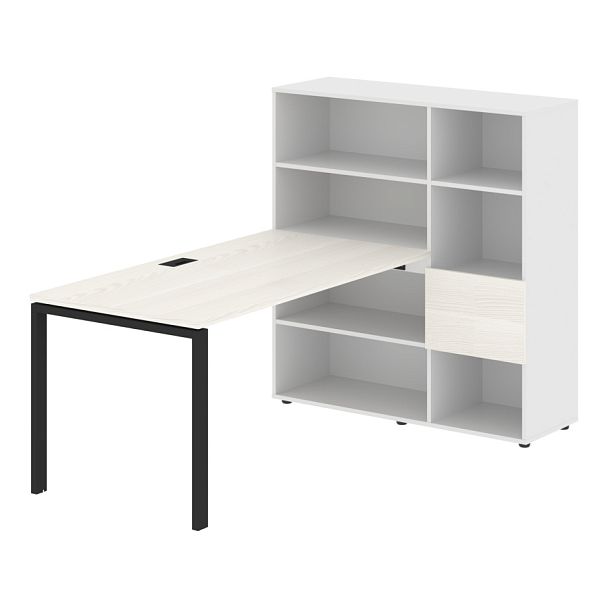 Стол-стеллаж EURST 1215 Ясень Траун/Черный/Белый 1990х1250х1355 EDIS - Вид 1
