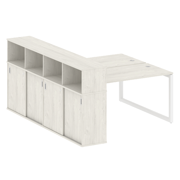 Metal System Quattro Р. ст. с шкафом-купе на О-образном м/к 50БО.РС-СШК-4.3 Т Дуб наварра/Белый металл 1810*2332*1098 - Вид 1