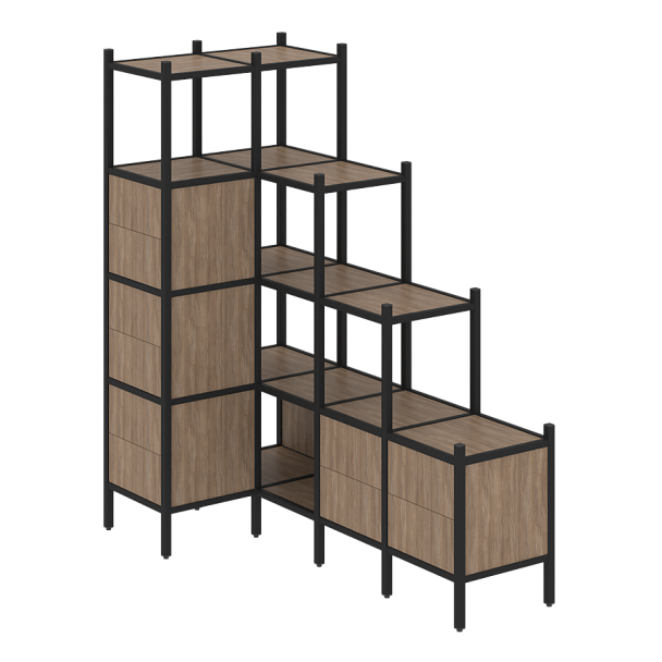Loft Угловой внутренний стеллаж наборный VR.L-42 Дуб аризона/Чёрный металл 862*1694*1869 - Вид 1