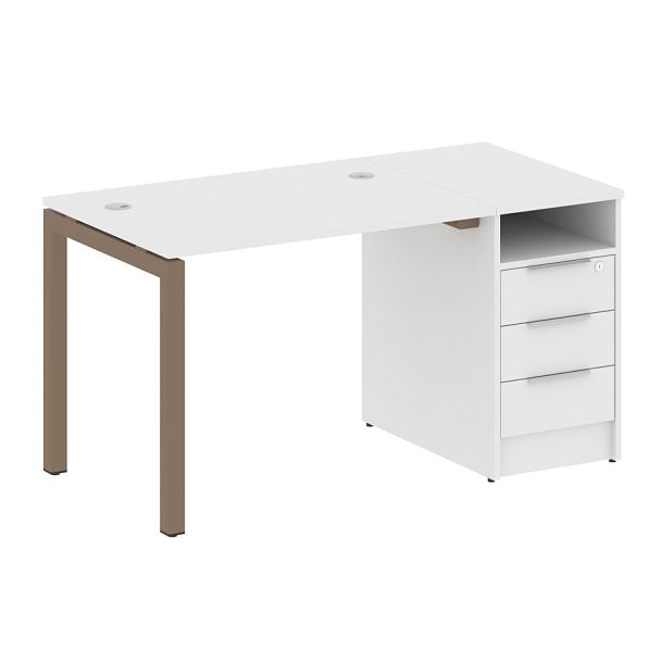 Metal System Quattro Р. ст. с тумбой на П-образном м/к 50БП.РС-СТП-1.1 Белый/Мокко металл 1412*720*750 - Вид 1