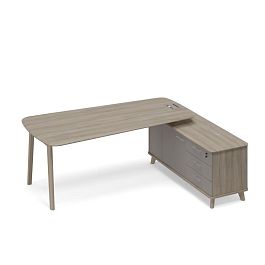 Стол на опорной тумбе правый (тип 3) WOOD Time wood ТМ В2 118 ВЛ ВЛ ВЛ вяз либерти (корпус, столешница, топ) / мокко премиум (фасад) - Фото предпросмотра