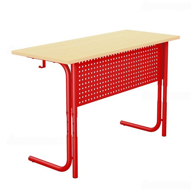 Стол ученический 100РП, 2-местный, регулируемый (экран-перфорация) на круглой трубе (м/к Красный, Синий, Зеленый), гр.5-7 - Вид 2