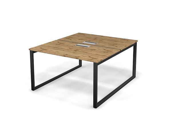 MATRIX 121S204-O Стол прямой двойной, пров-ик Merida (O-опоры) 1380х1590х775 Дуб Крафт/Темно-серый - Вид 1