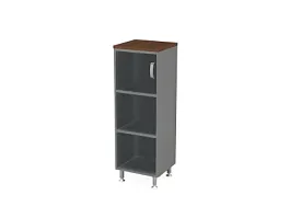 БЕРЛИН / BERLIN Стеллаж закрытый витрина стекло левый 450х430х1290 Орех Вармия/Серый - Фото предпросмотра