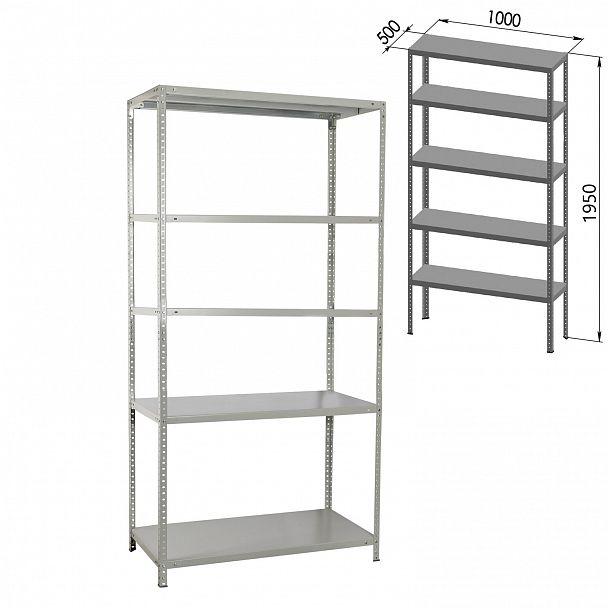 Стеллаж металлический BRABIX "MS KD-195/50-5", 1950х1000х500 мм, 5 полок, сборная стойка, 291120, S240BR245502 - Вид 3