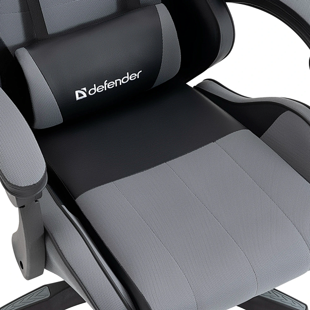 Кресло компьютерное DEFENDER "Strider", 2 подушки, ткань/экокожа, черное/серое, 64056 - Вид 12