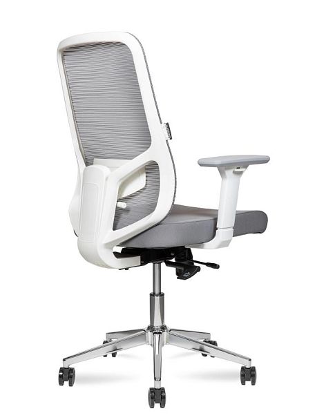 Кресло офисное / Best LB white / белый пластик / серая сетка / серая ткань /база хром - Вид 4