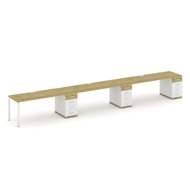 Concept Рабочая станция 3 места с 3 опорными тумбами CN.ORS-444 W Дуб Винченцо/Белый Бриллиант/Металл Белый 6000*720*750 - Вид 1